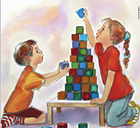 illustration of children playing with building blocks