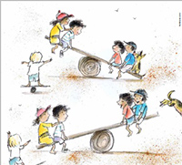 illustration of children playing on see saws