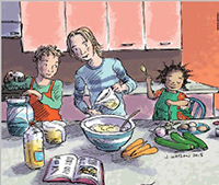 illustration of family doing some baking