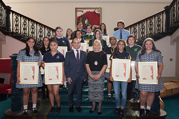 The Minister for Education, the Victorian Aboriginal Education Association President and recipients of the 2016 Scholarships.