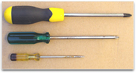 Three screwdrivers of various sizes