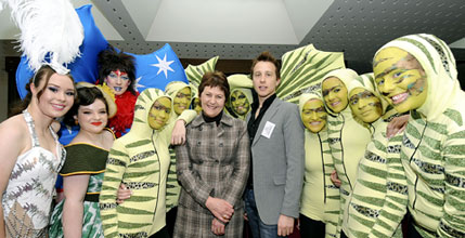 Minister Pike, cast and designer Issac Lummis at the Made in Australia launch