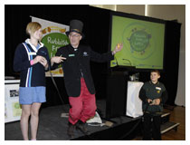 Entertainers with students at award ceremony