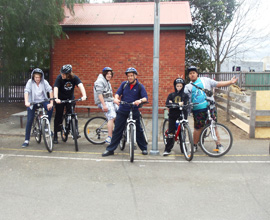 Students on their bikes for their bike ed class