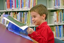 Young boy reading a book
