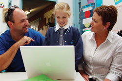 Teachers and girl discussing