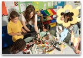 Teacher and students in art class
