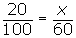 20/100 = x/60