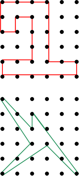 Shapes plotted on a geoboard