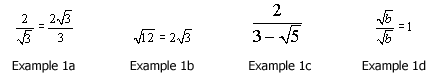 Surd examples 1a to 1d