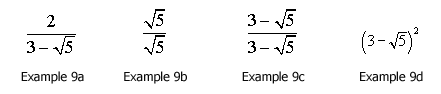 Surd examples 9a to 9d