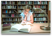 Students in library reading