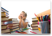 Students with stacks of books