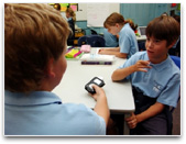 Student with voice recorder
