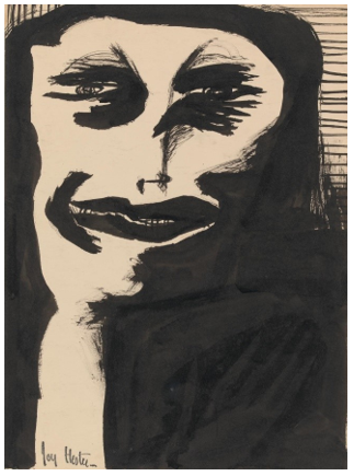 Painting by Joy Hester entitled Untitled (Woman in Black) (circa 1948). Brush and ink, 37.2 x 26.9 cm irregular