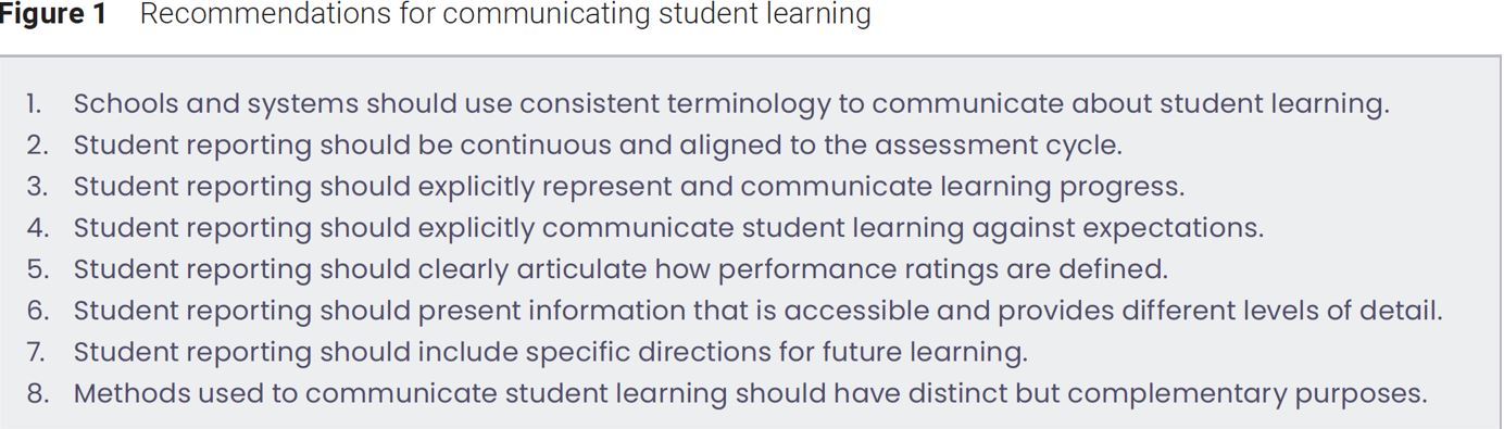 Recommendations for communicating students learning