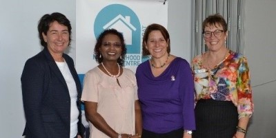 Left to right: Michaela Settle MP, Noreen Van Den Hoek, Juliana Addison MP, and Vicki Coltma at Ballarat Neighbourhood Centre.