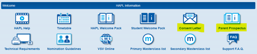 image of web page with 'Consent Letter' and 'Parent Prospectus' highlighted 