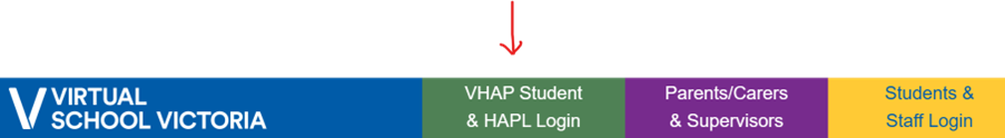 Arrow pointing to menu item that reads "VHAP Student & HAPL Login"