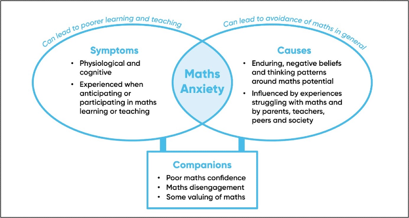 graphical representation of the causes, symptons and companions of mathematcis anxiety, full despcription in body copy