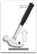 Claw hammer acting as a level to remove a nail