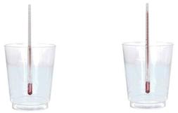 The same cup, first with cold water, then with hot water