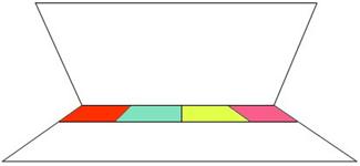 Page with coloured squares held at an acute angle to another page above