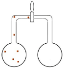 Left flask contains brown gas & right flask is completely evacuated of all gas