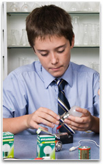 Student experimenting with circuits