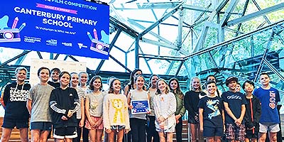 Canterbury Primary School receive their award at Federation Square