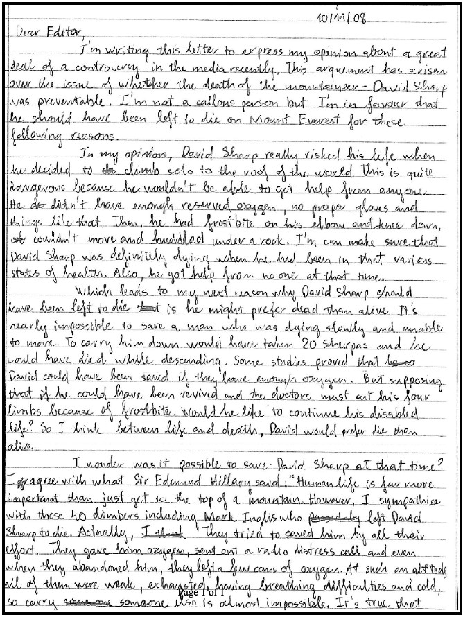 the first section of a handwritten letter to the editor