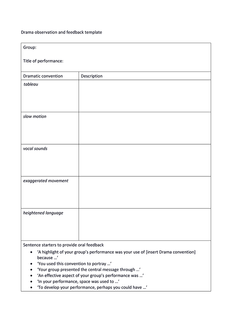 an example of a drama observation and feedback template