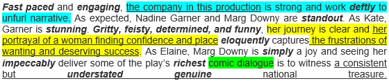 a response to Emerald City which analyses and evaluates the performance of the actors