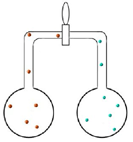 A stopcock separating a brown gas from a flask of air